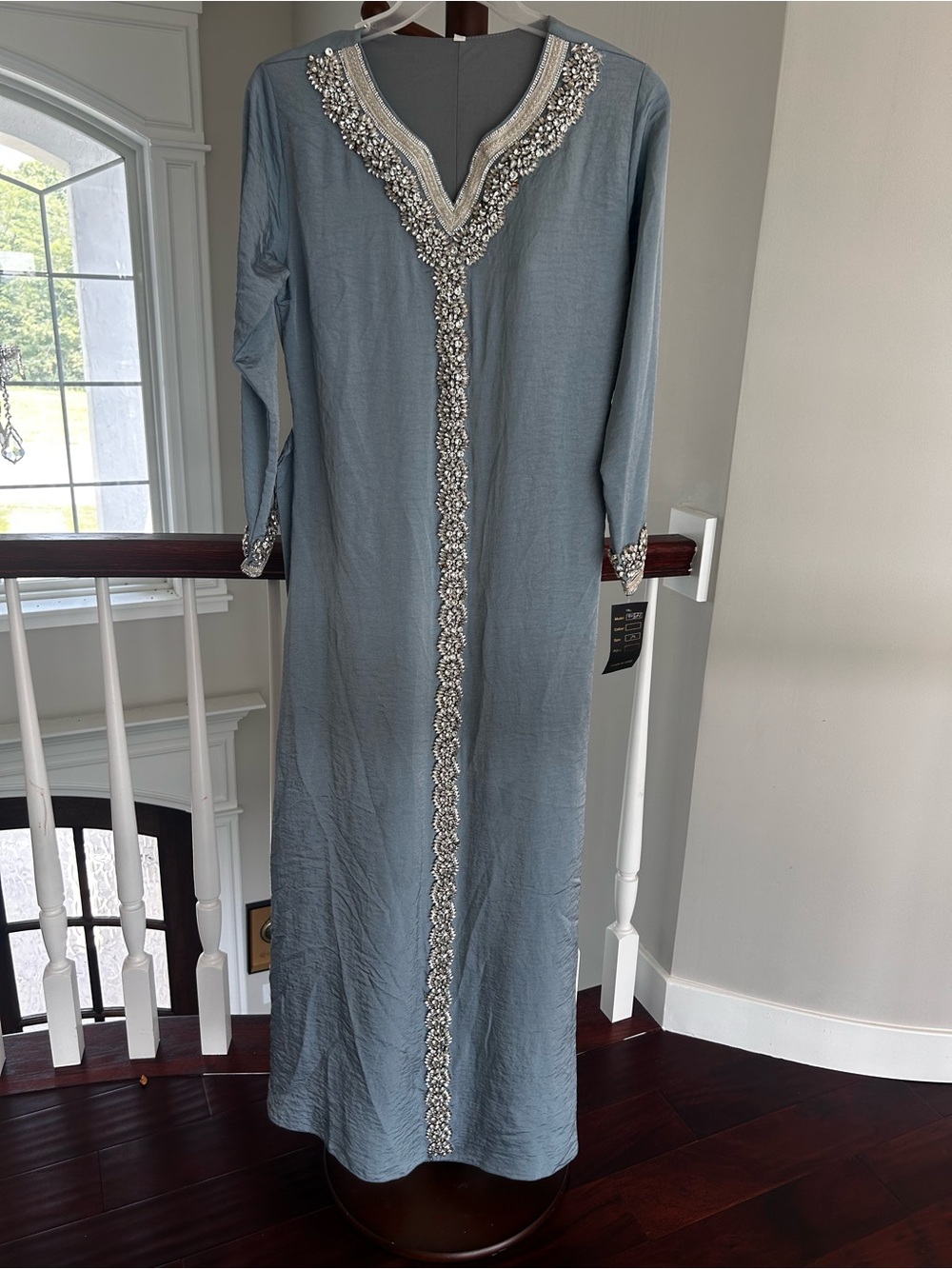 Embellished Slate Gray Women's Emerati Maxi Kaftan/Caftan Dress